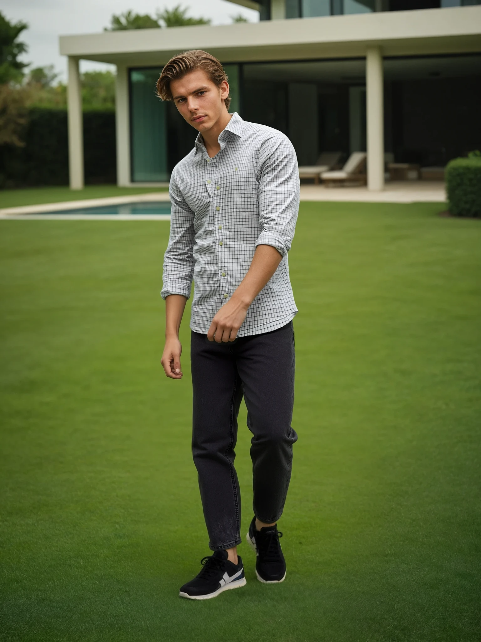 White Yarn Dyed Check Dress Shirt by JB Britches