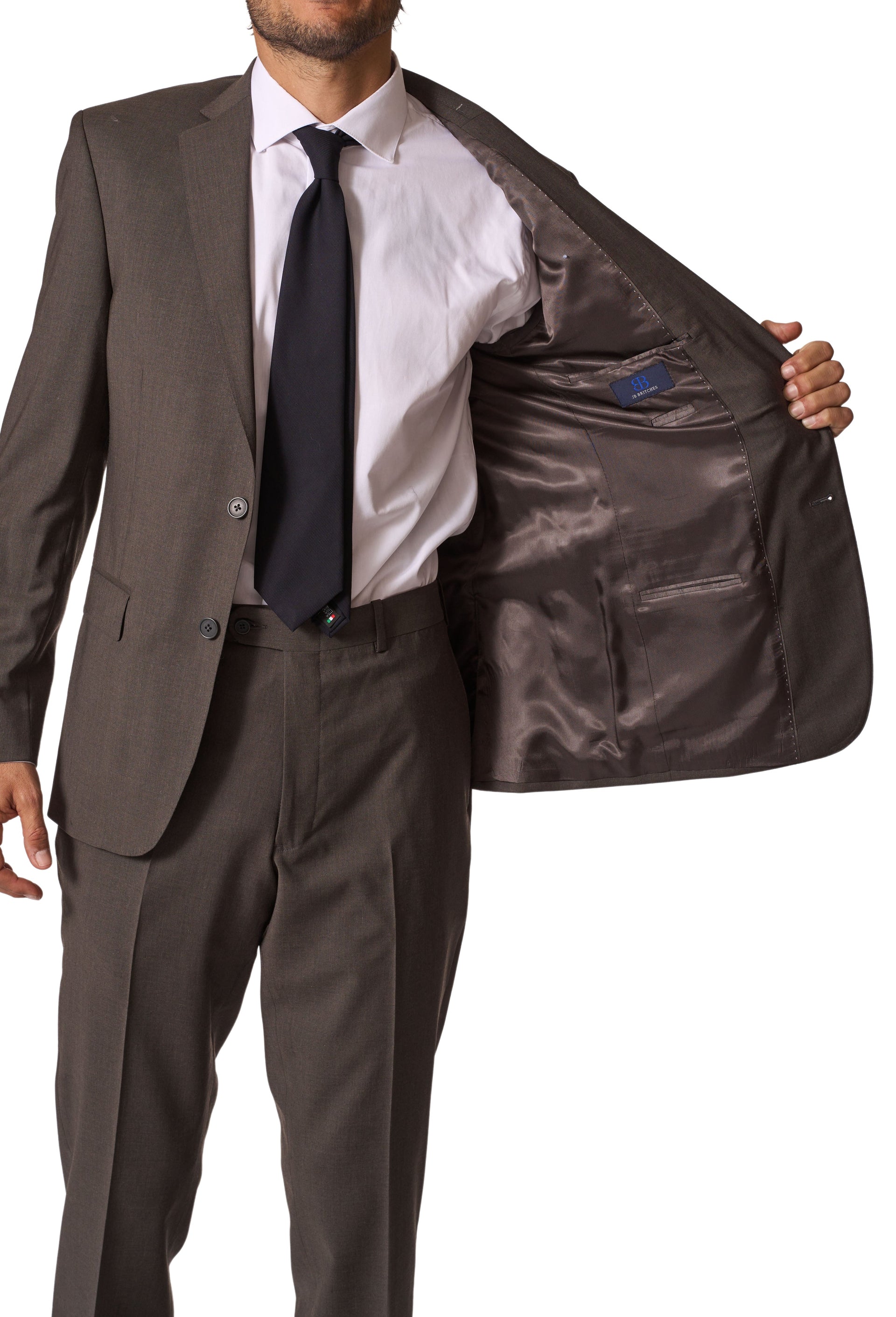 Dark Taupe Wool Stretch Suit by JB Britches