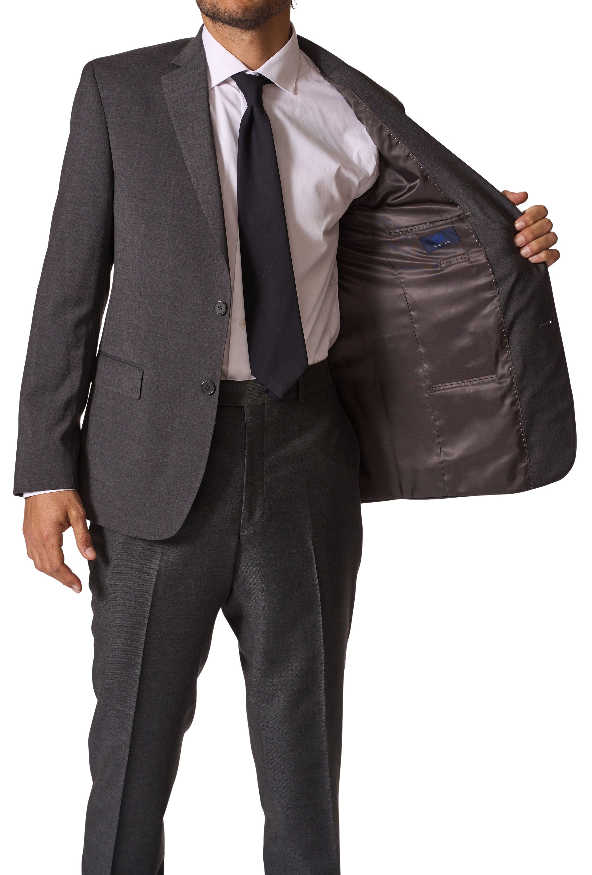 Charcoal Wool-Poly Stretch Suit by JB Britches