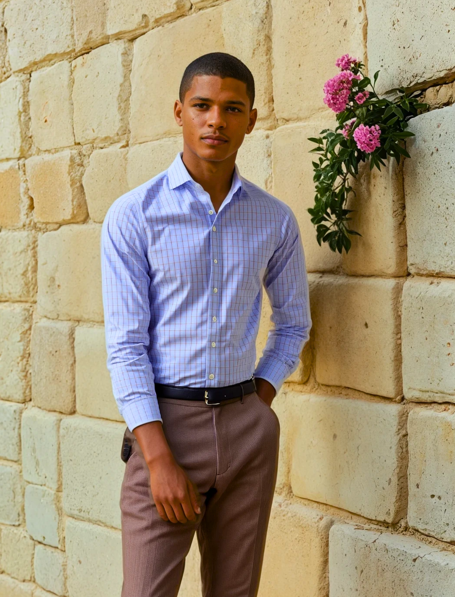 Blue Yarn Dyed Pink Check Dress Shirt by JB Britches