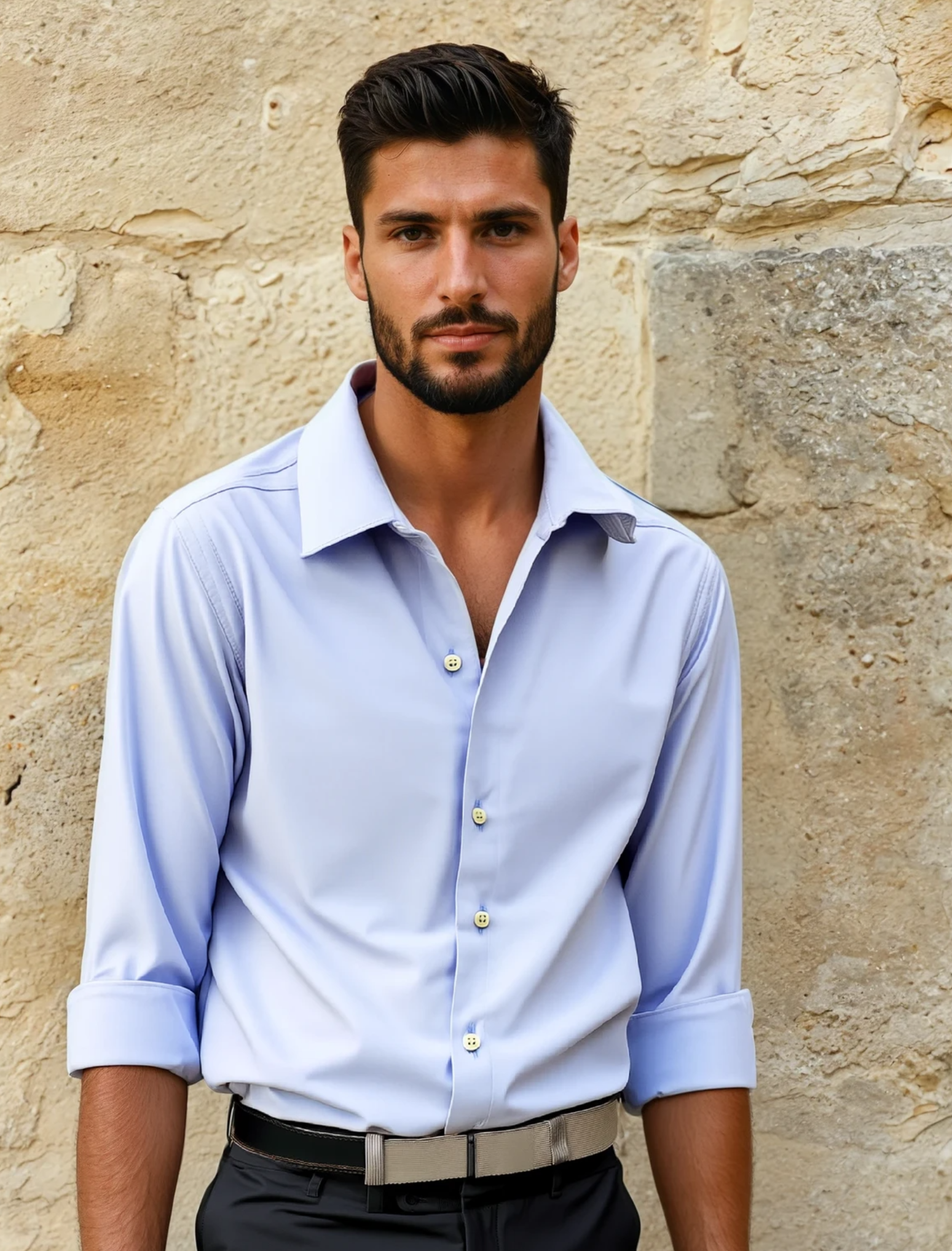 Blue Yarn Dyed Dobby Dress Shirt by JB Britches