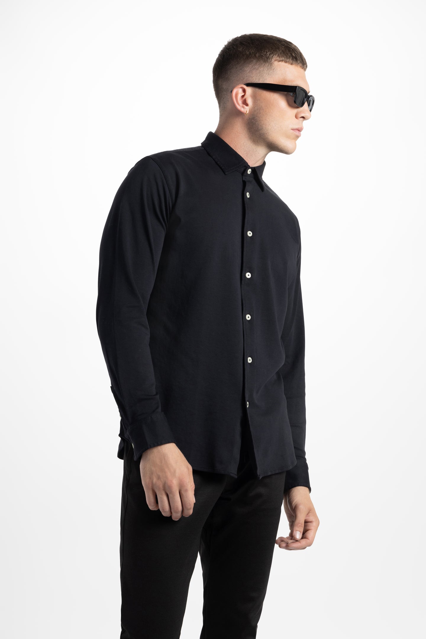 Soft Cloth Point Collar Shirt in Luxe Interlock - Black