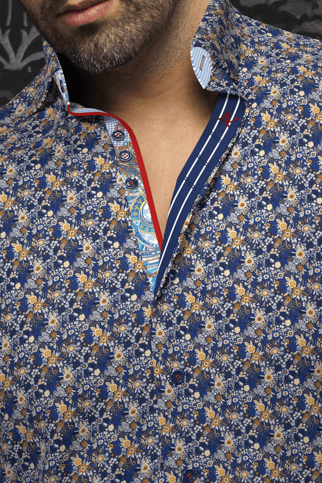 Au Noir 360° Stretch Shirt | MADDOX, Navy Tobacco - Caswell's Fine Menswear