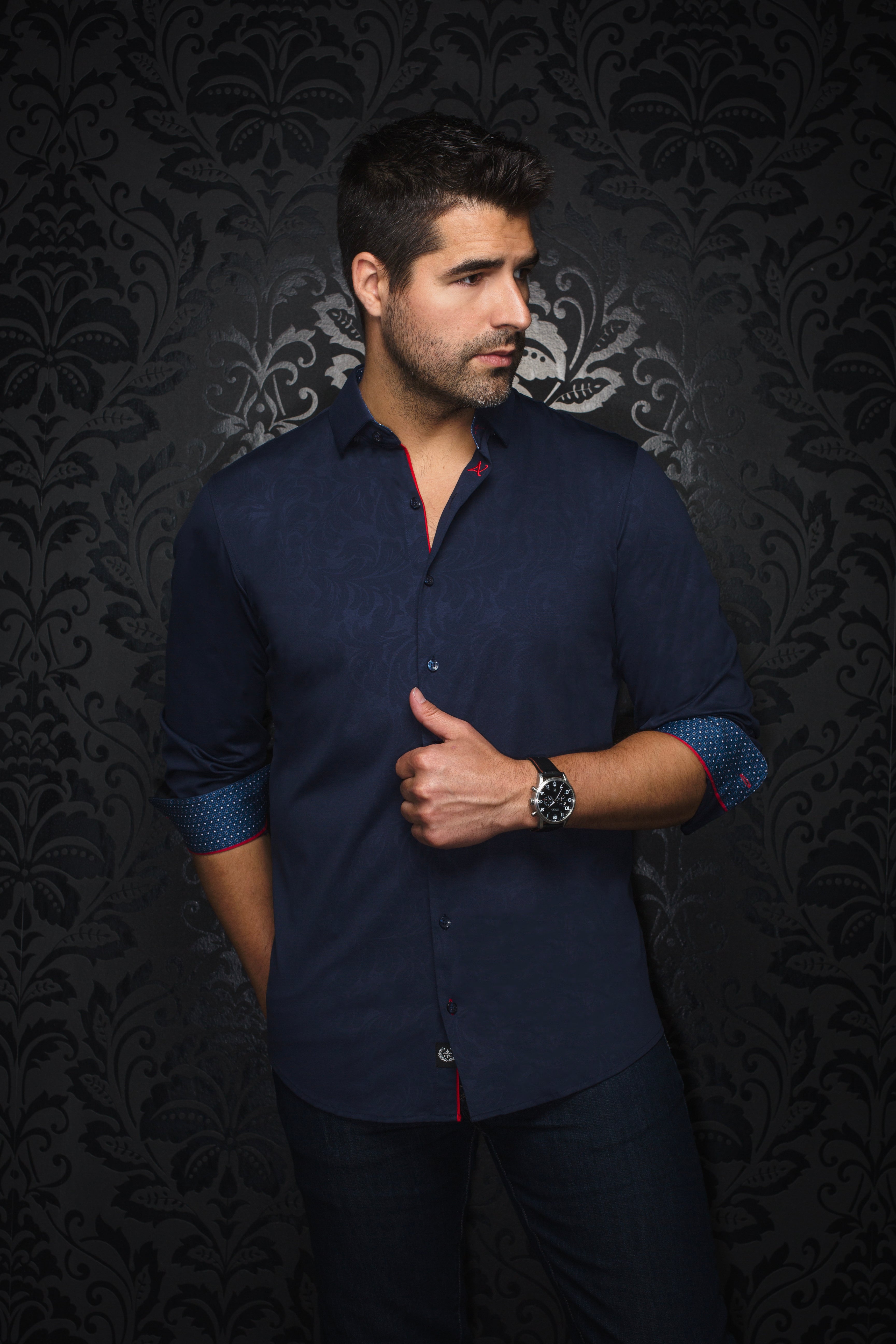 Au Noir 360° Stretch Shirt | DUNN, Navy - Caswell's Fine Menswear