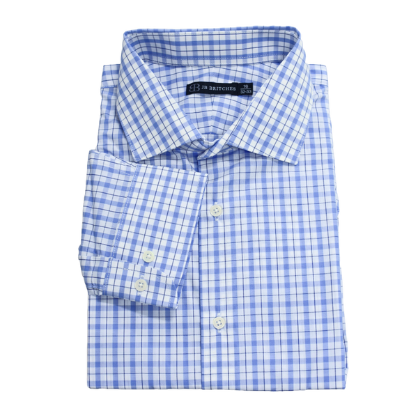 JB Britches Yard Dyed Check Dress Shirt - Indigo