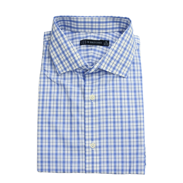 JB Britches Yard Dyed Check Dress Shirt - Indigo