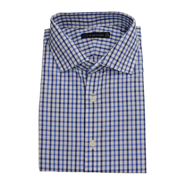 JB Britches Yard Dyed Check Dress Shirt - Navy/Blue