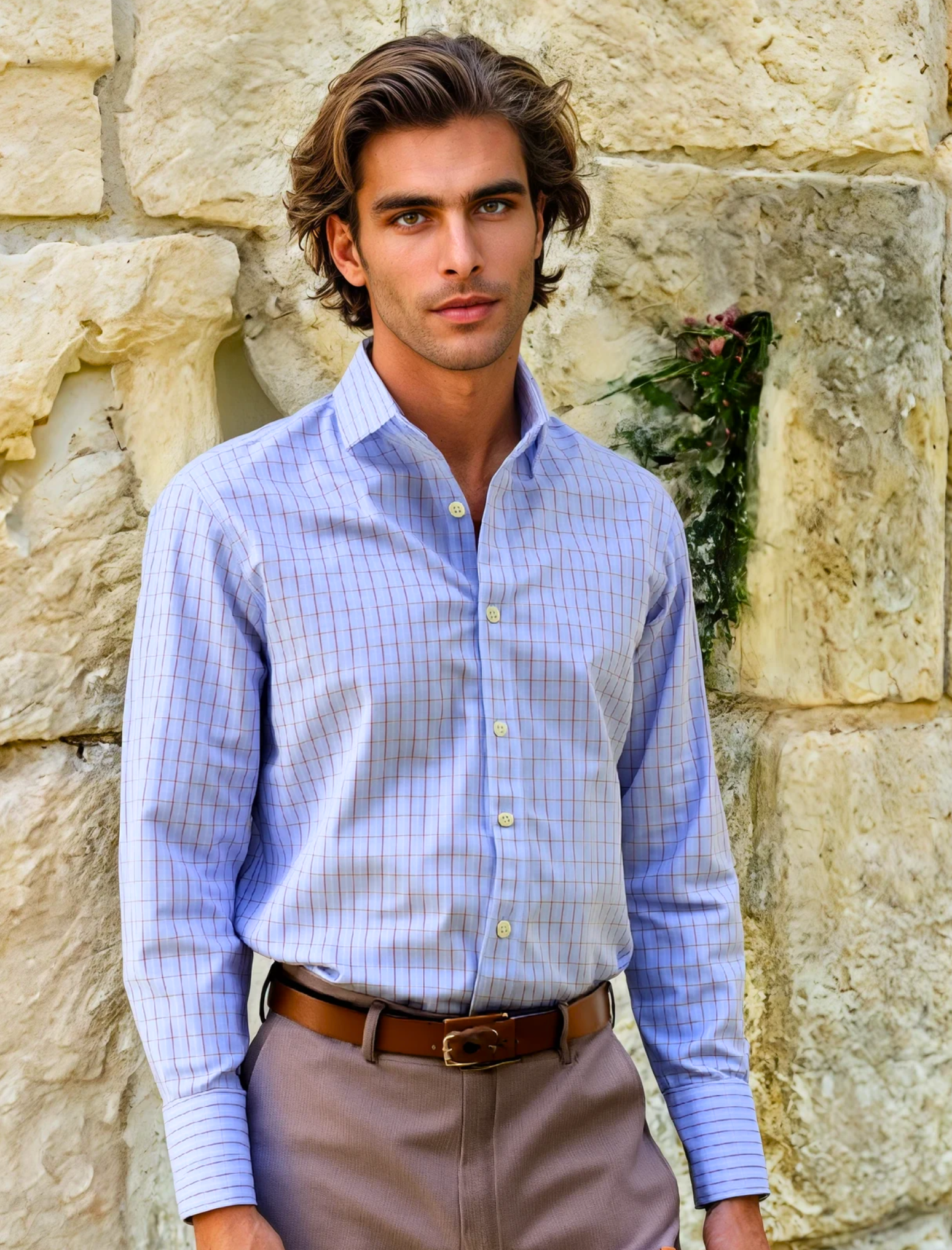 Blue Yarn Dyed Pink Check Dress Shirt by JB Britches