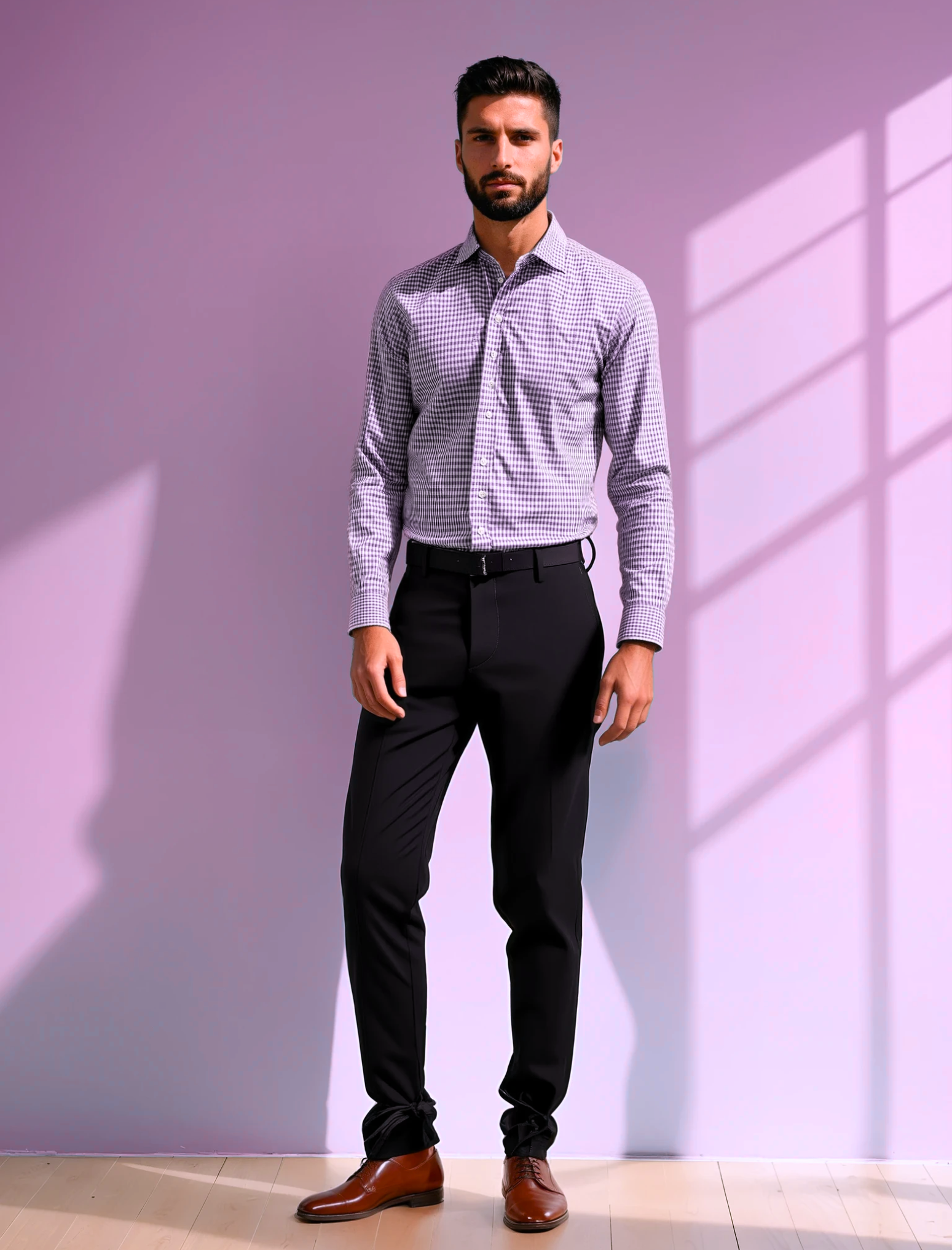 Purple Yarn Dyed Check Dress Shirt by JB Britches