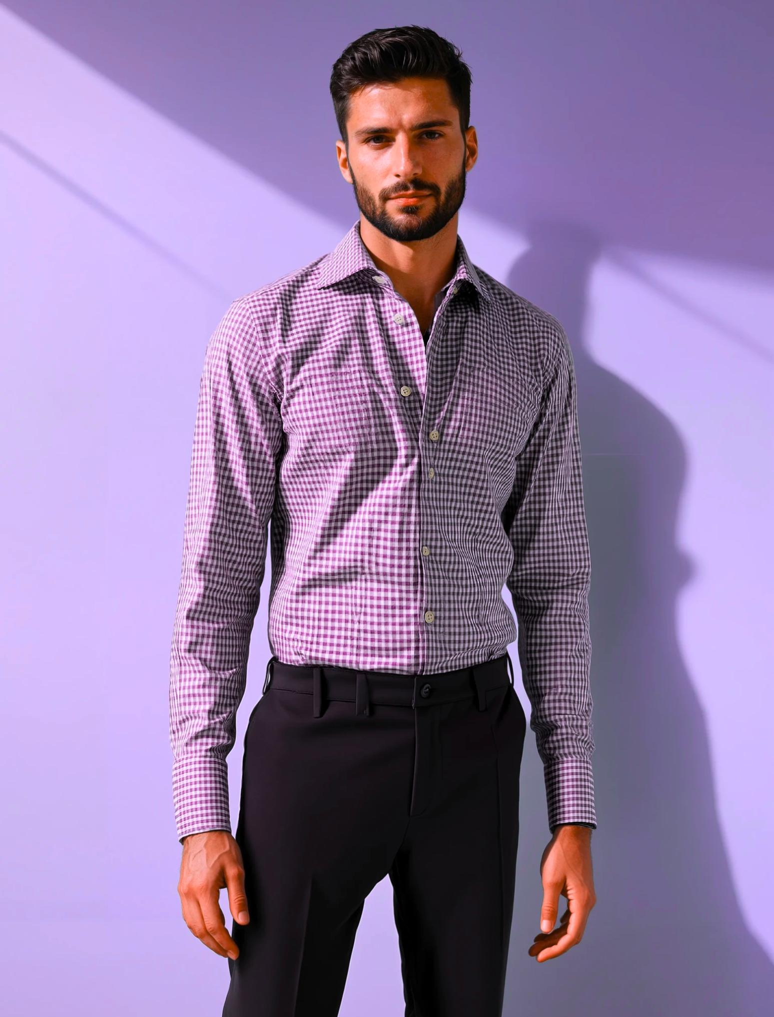 purple check dress shirt Greenwich Purple Check Dress Shirt Non-Iron, Wrinkle-Resistant & Breathable