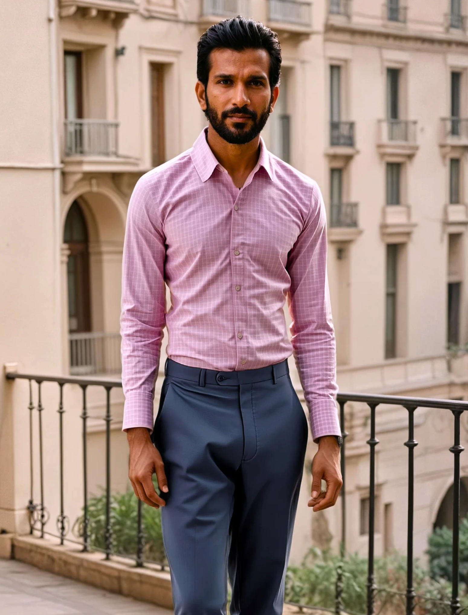 Pink Yarn Dyed Check Dress Shirt by JB Britches