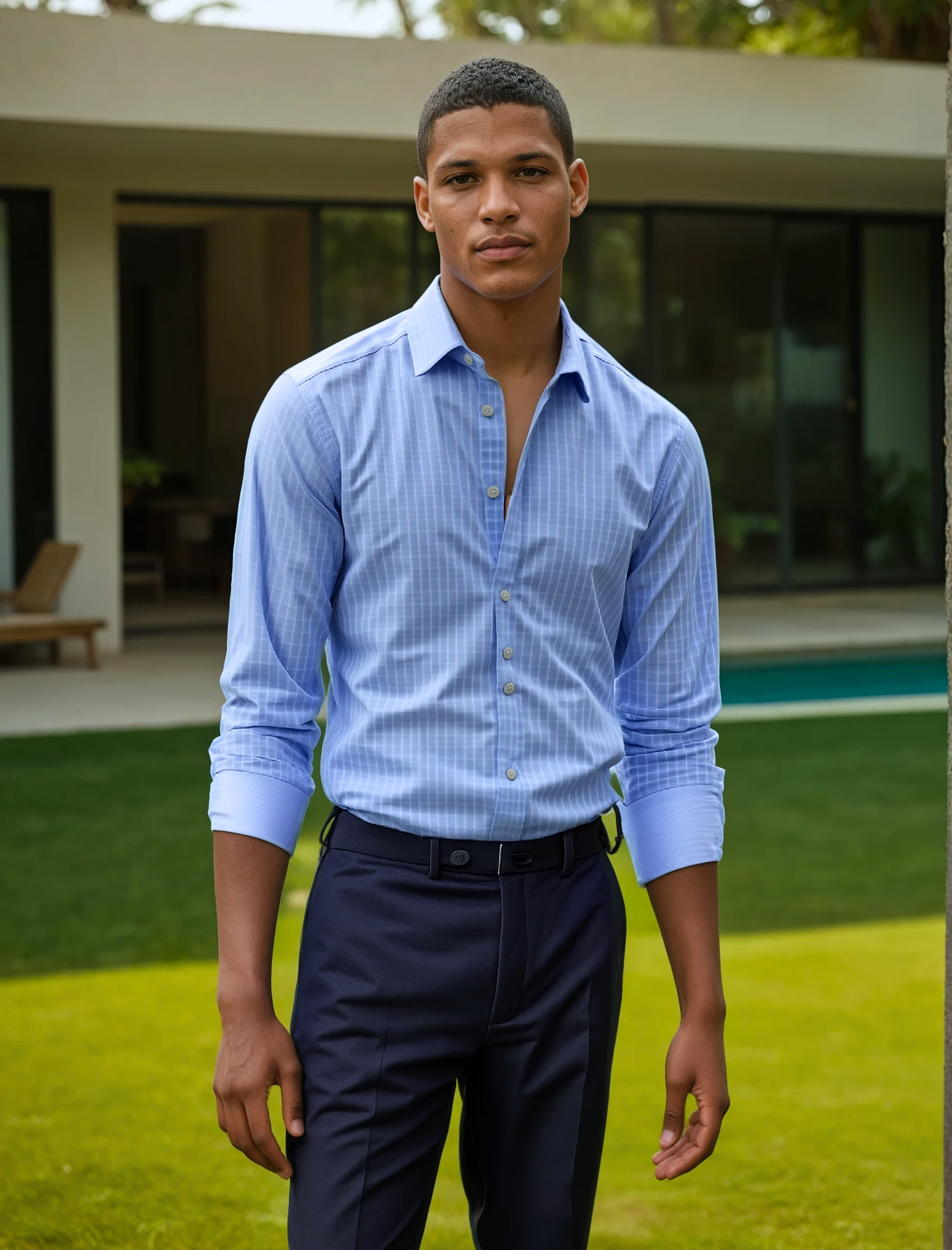 Blue & Grey Yarn Dyed Check Dress Shirt by JB Britches