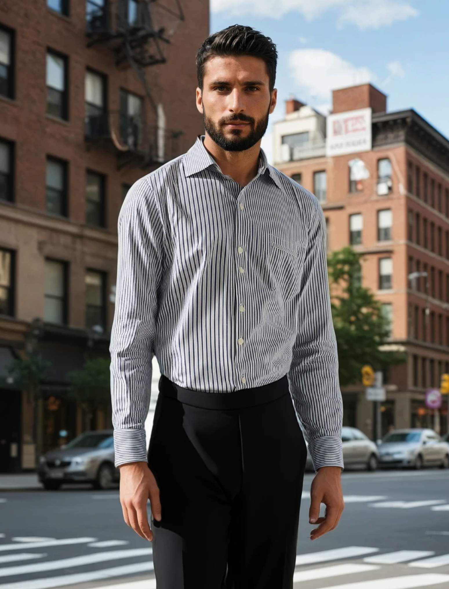 Navy Vertical Weave Dress Shirt by JB Britches