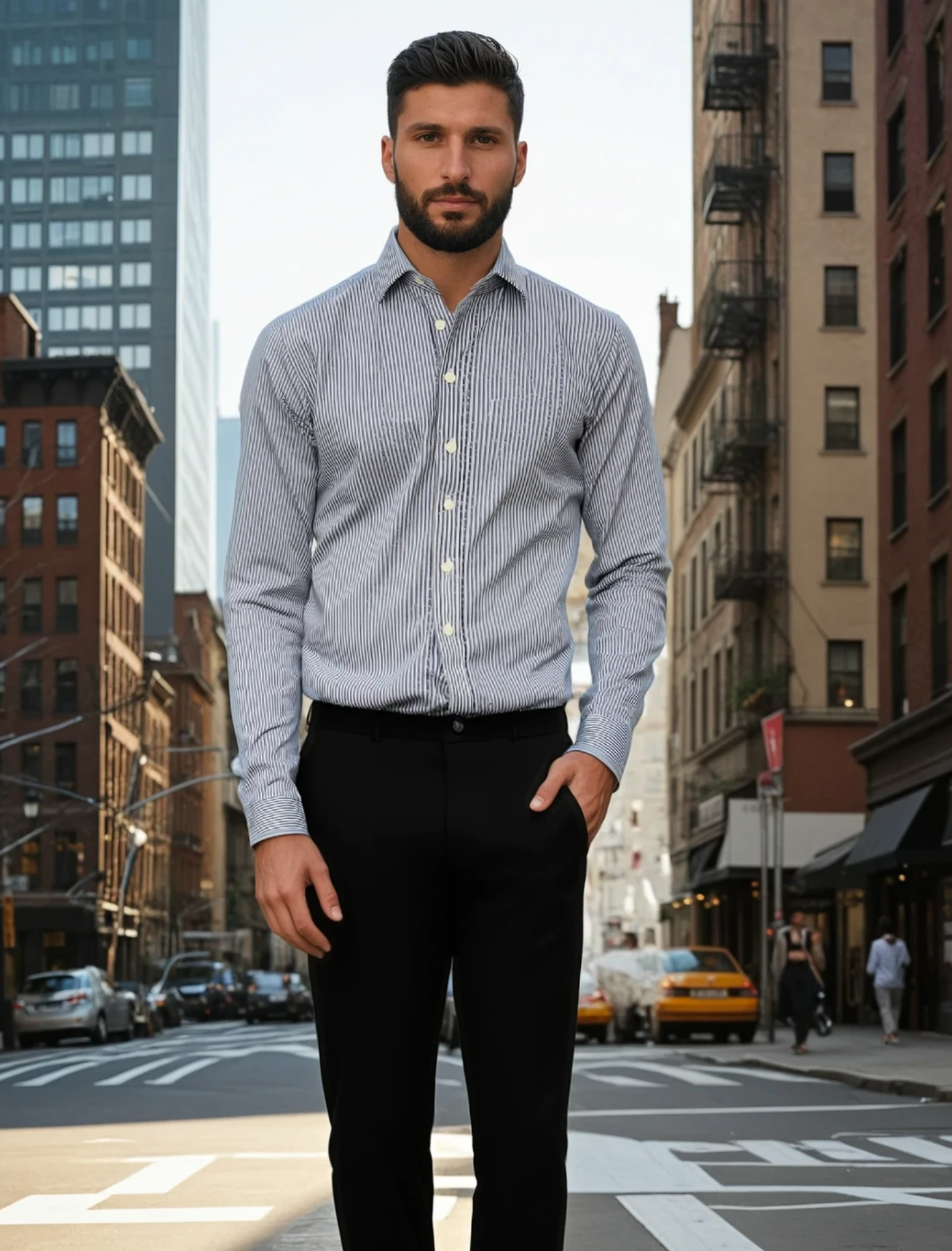 Navy Vertical Weave Dress Shirt by JB Britches