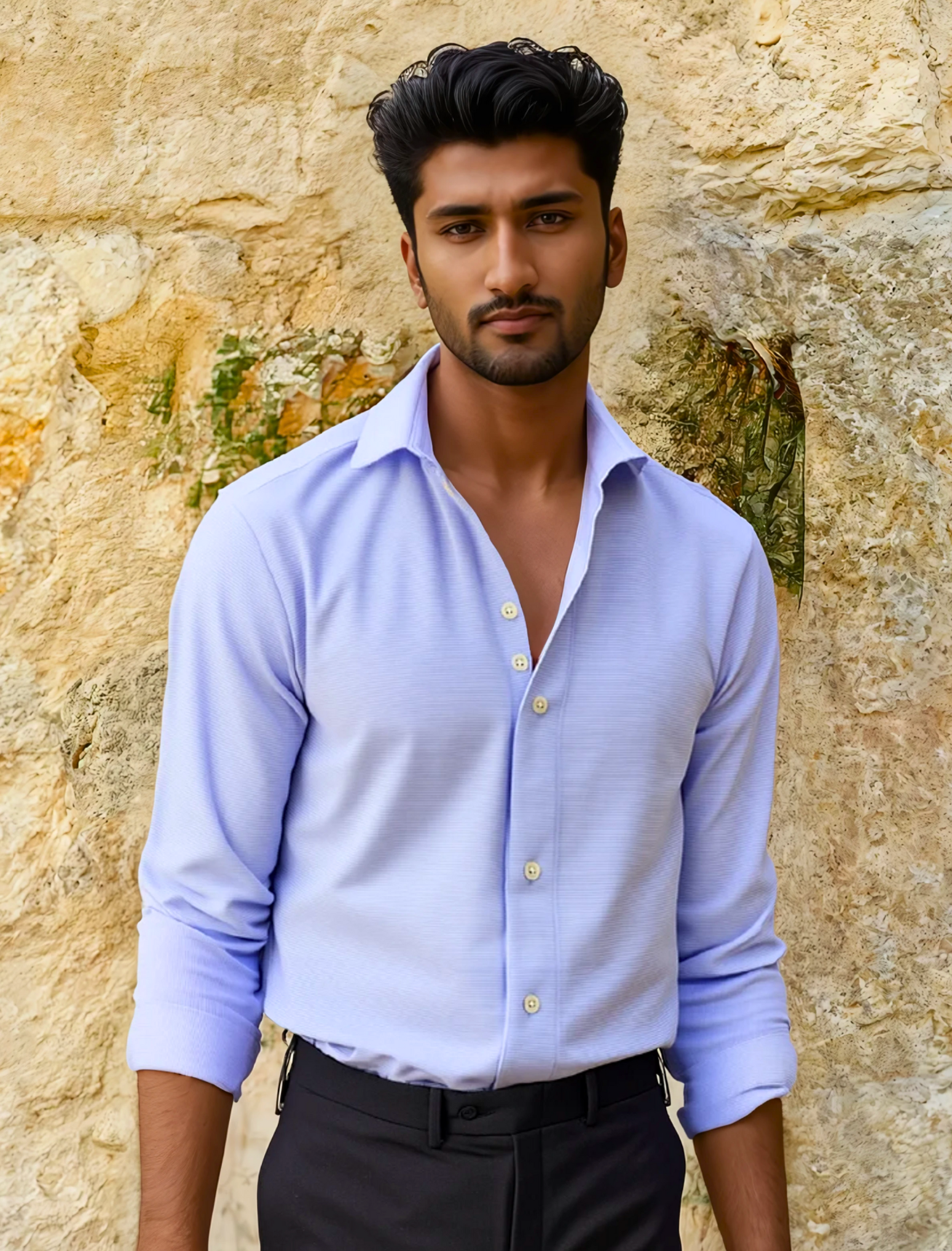 Blue Textured Weave Dress Shirt by JB Britches
