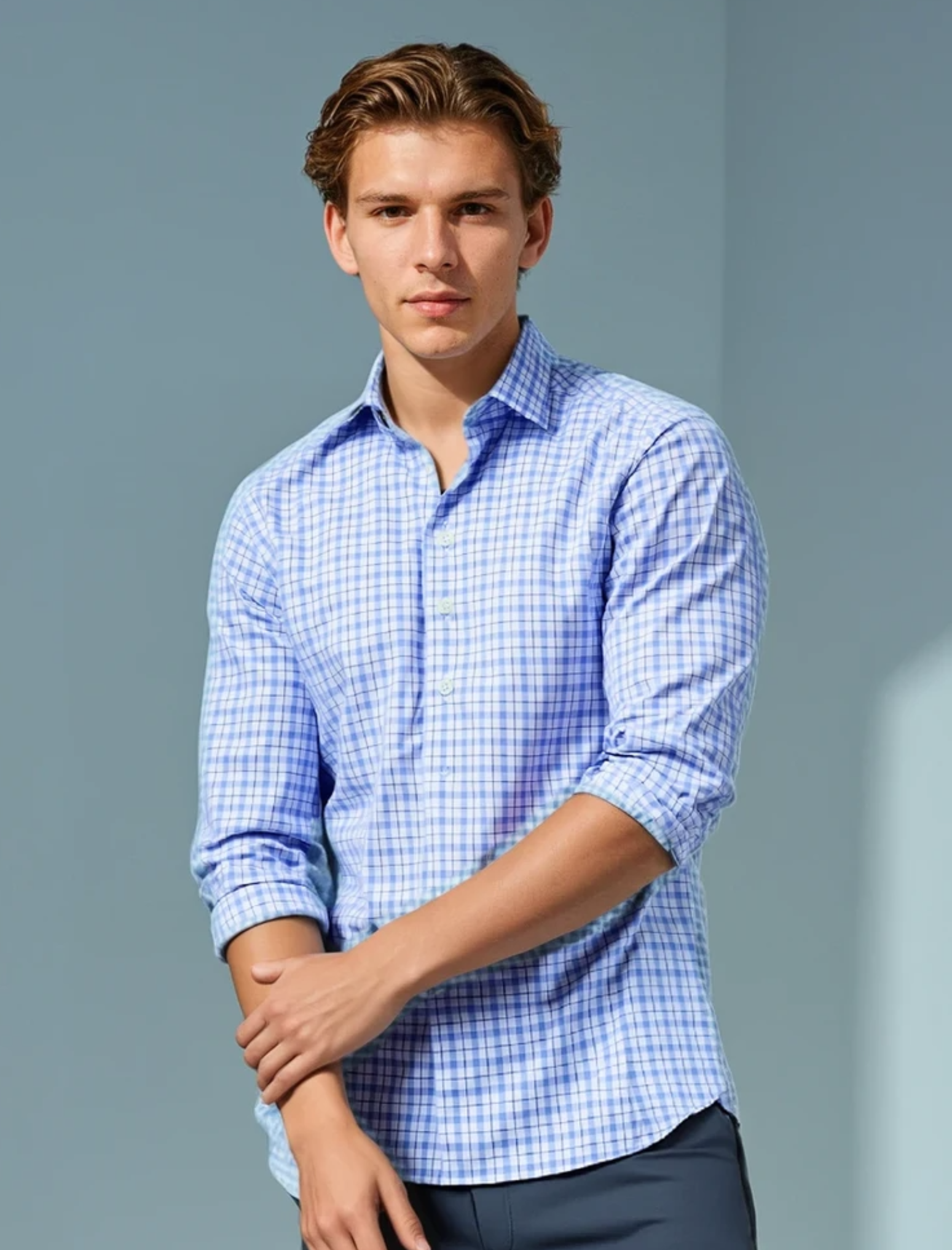 Indigo Yarn Dyed Check Dress Shirt by JB Britches