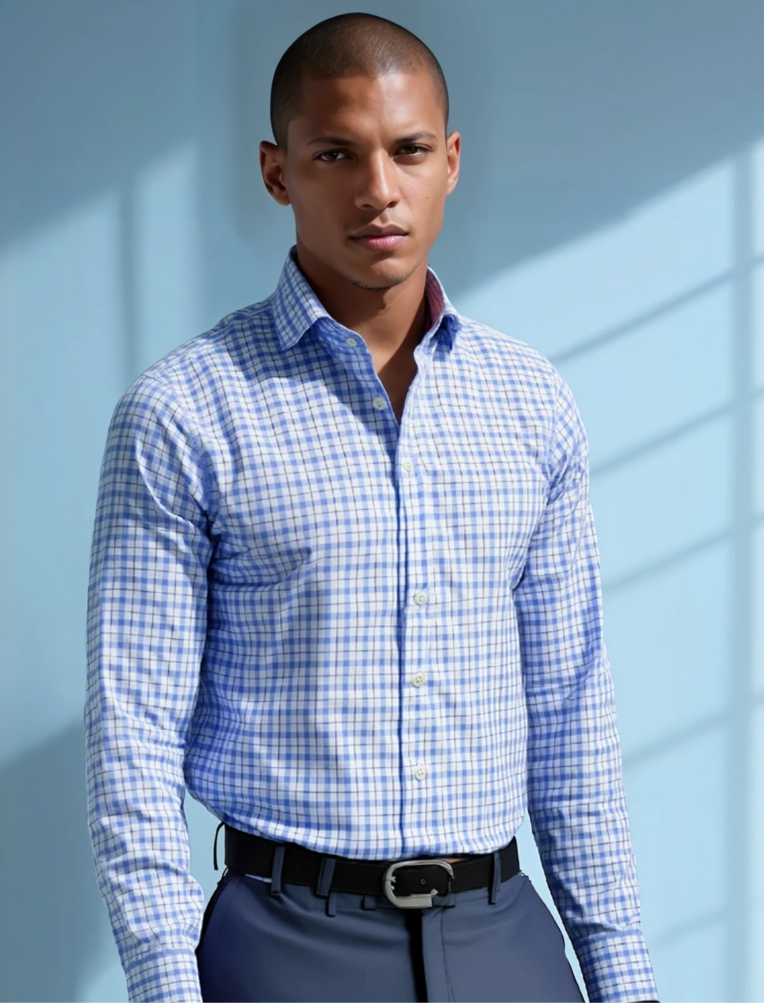 Indigo Yarn Dyed Check Dress Shirt by JB Britches