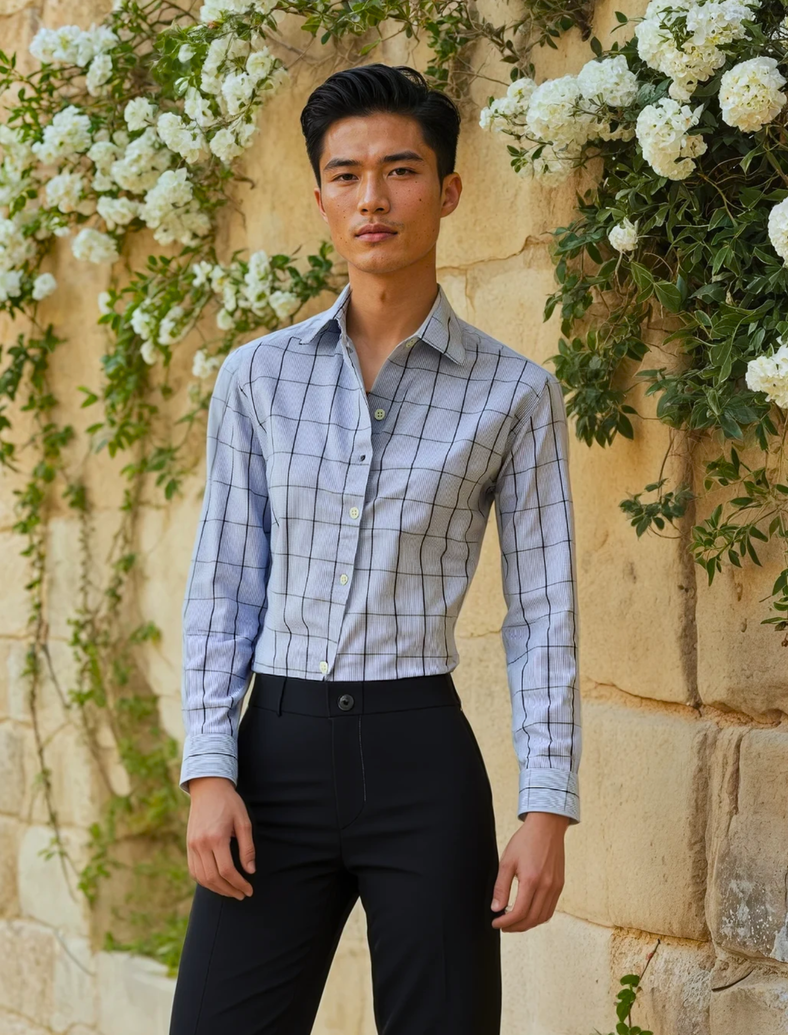 Light Blue Plaid Yarn Dyed Dress Shirt by JB Britches