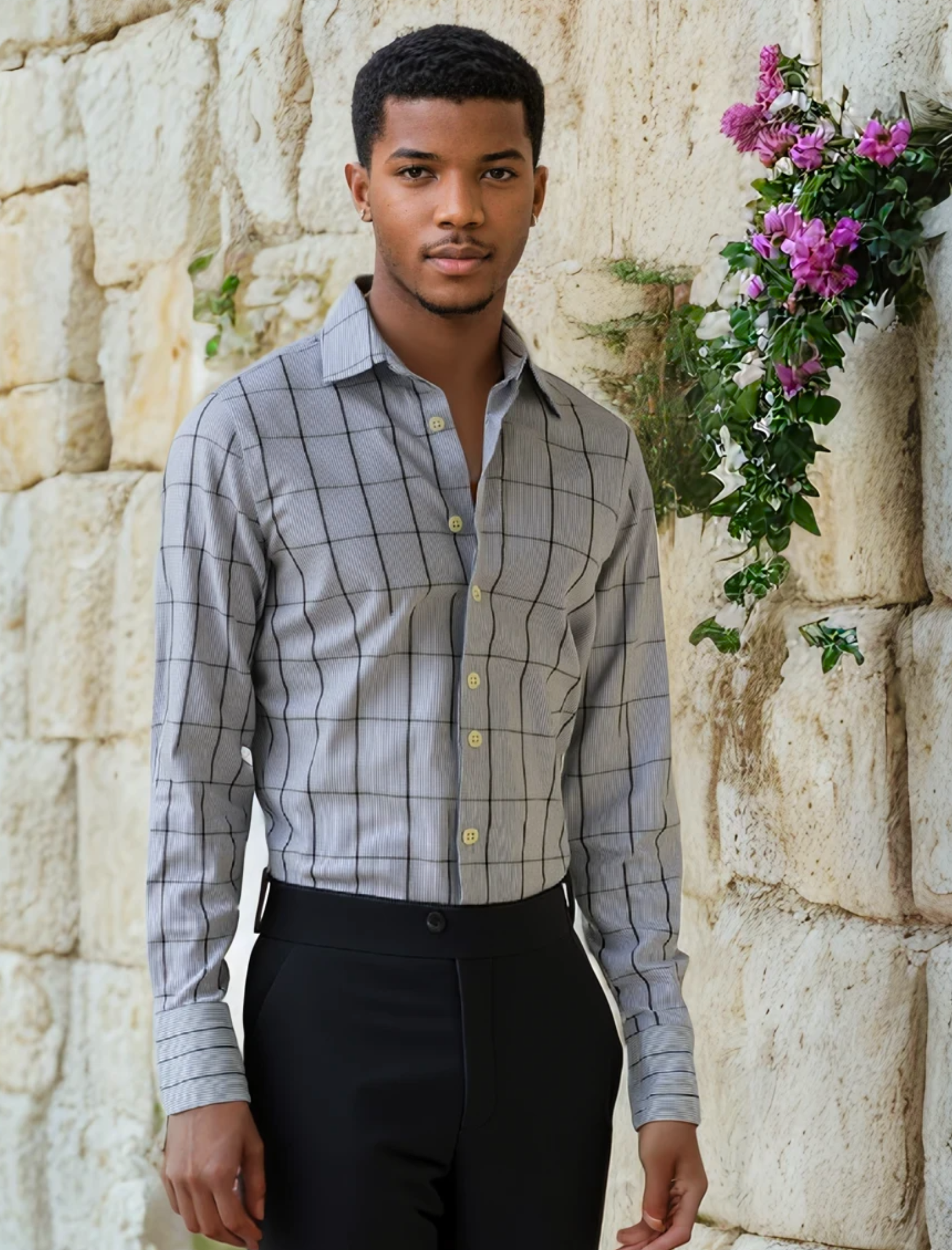 Light Blue Plaid Yarn Dyed Dress Shirt by JB Britches