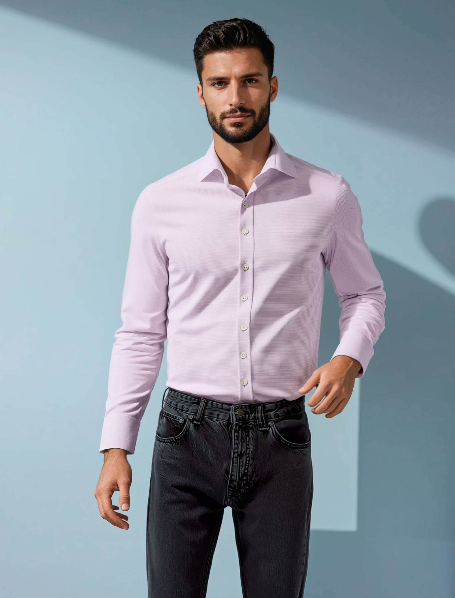 Pale Pink Textured Weave Dress Shirt by JB Britches