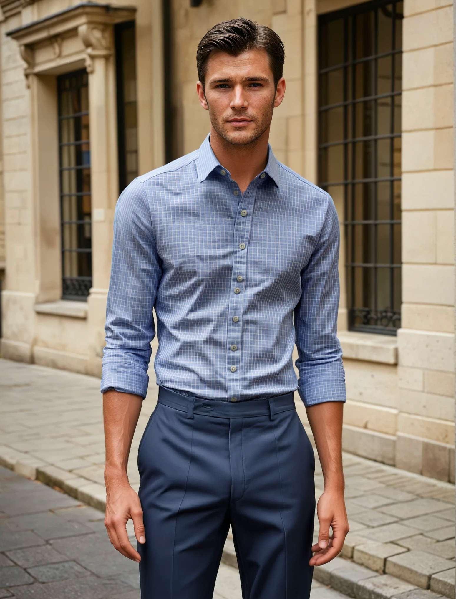 Sky Yarn Dyed Check Dress Shirt by JB Britches
