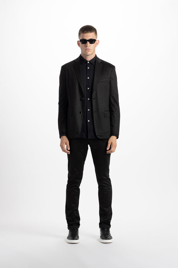 Soft Cloth Point Collar Shirt in Luxe Interlock - Black