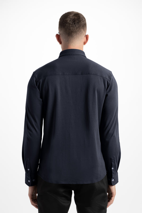 Soft Cloth Point Collar Shirt in Luxe Interlock - Black Navy