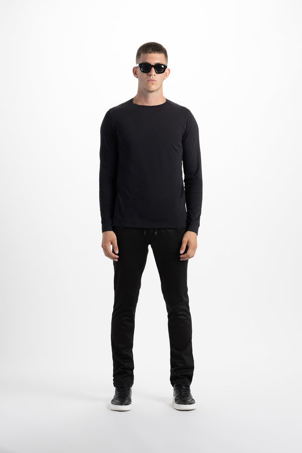 Soft Cloth Long Sleeve Malibu Crew Tee - Black