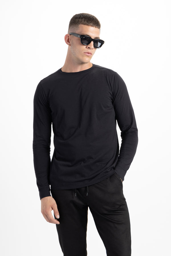 Soft Cloth Long Sleeve Malibu Crew Tee - Black