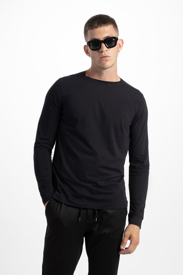 Soft Cloth Long Sleeve Malibu Crew Tee - Black