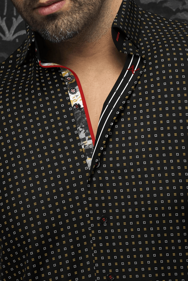 Au Noir Shirt | ARLO, Black/Gold - Caswell's Fine Menswear