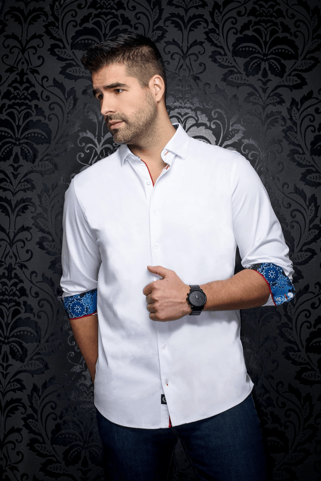Au Noir 360° Stretch Shirt | ROSMARINO, White - Caswell's Fine Menswear