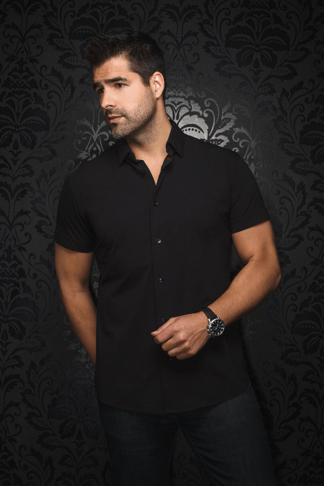 Au Noir 360° Stretch Shirt Short Sleeve | ALEX-SLD, Black - Caswell's Fine Menswear