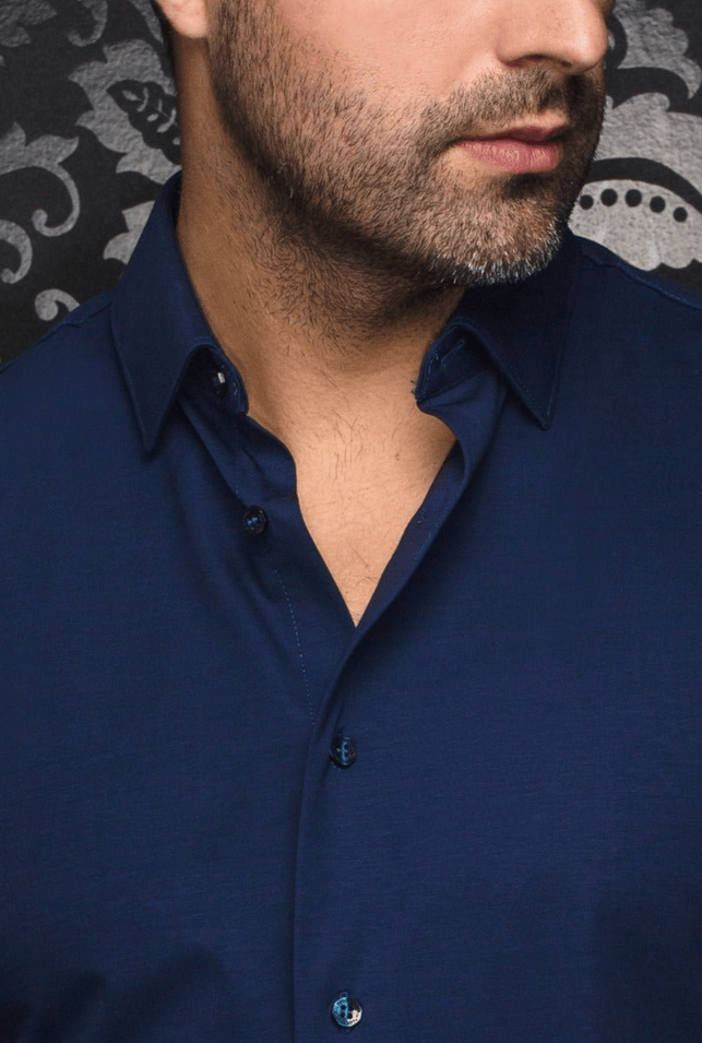 Au Noir 360° Stretch Shirt Short Sleeve | ALEX-SLD, Navy - Caswell's Fine Menswear