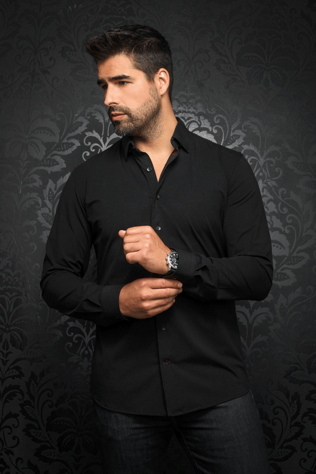 Au Noir 360° Stretch Shirt Long Sleeve | ALEXANDER-SLD, Black - Caswell's Fine Menswear