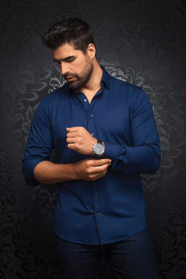 Au Noir 360° Stretch Shirt Long Sleeve | ALEXANDER-SLD, Navy - Caswell's Fine Menswear