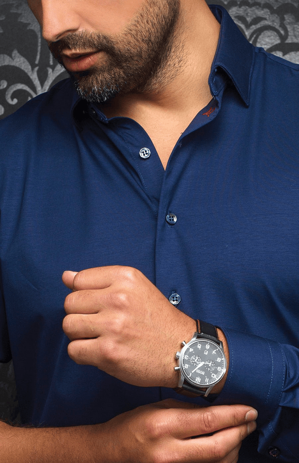 Au Noir 360° Stretch Shirt Long Sleeve | ALEXANDER-SLD, Navy - Caswell's Fine Menswear