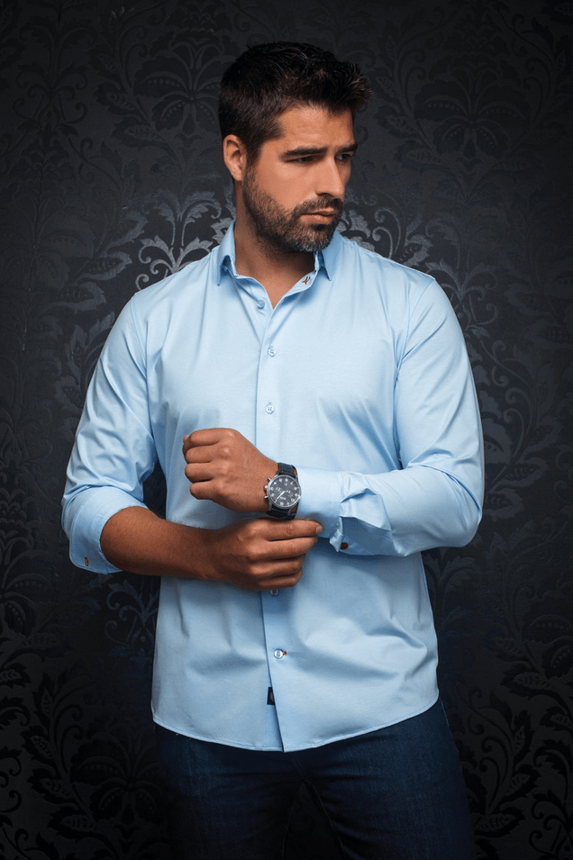 Au Noir 360° Stretch Shirt Long Sleeve | ALEXANDER-SLD, Light Blue - Caswell's Fine Menswear