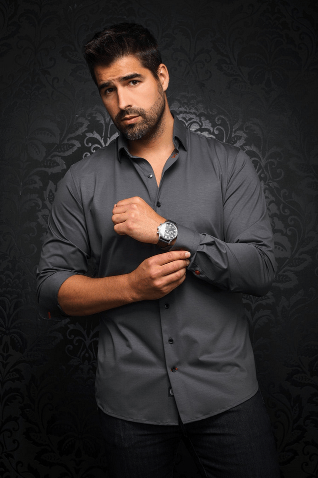 Au Noir 360° Stretch Shirt Long Sleeve | ALEXANDER-SLD, Dark Grey - Caswell's Fine Menswear