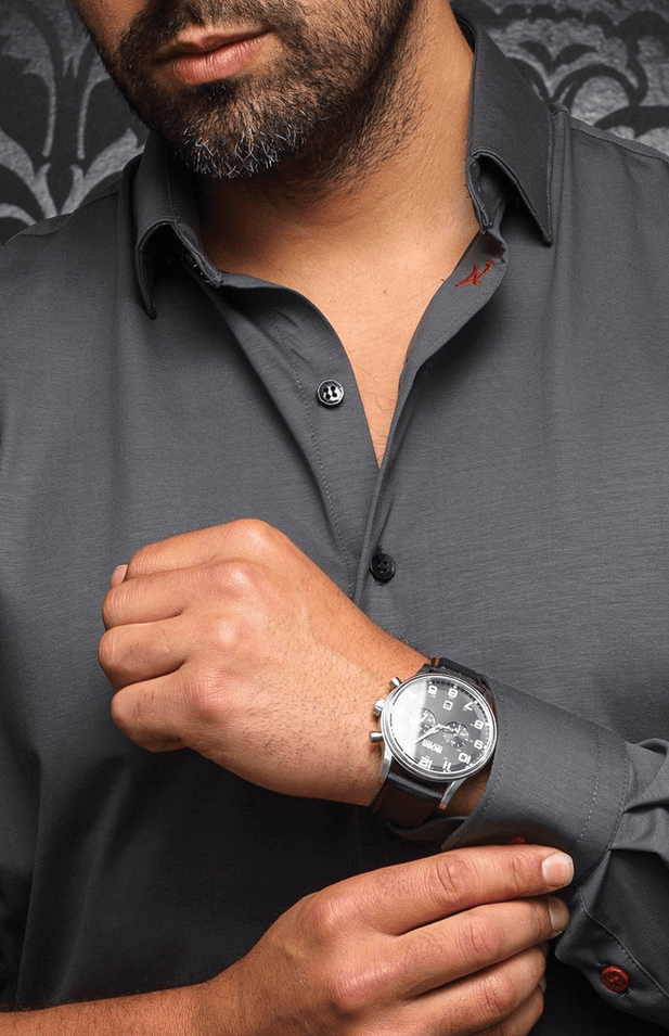 Au Noir 360° Stretch Shirt Long Sleeve | ALEXANDER-SLD, Dark Grey - Caswell's Fine Menswear
