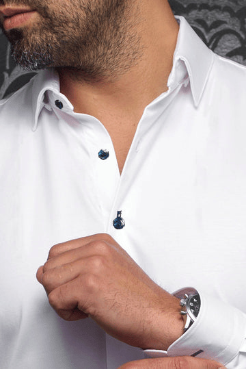 Au Noir 360° Stretch Shirt Long Sleeve | ALEXANDER-SLD, White/Navy - Caswell's Fine Menswear