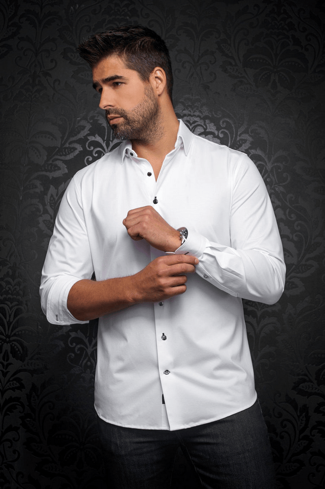 Au Noir 360° Stretch Shirt Long Sleeve | ALEXANDER-SLD, White/Black - Caswell's Fine Menswear