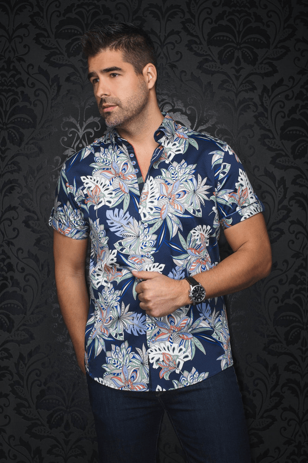 Au Noir Shirt Short Sleeve | CORRADO, Navy - Caswell's Fine Menswear