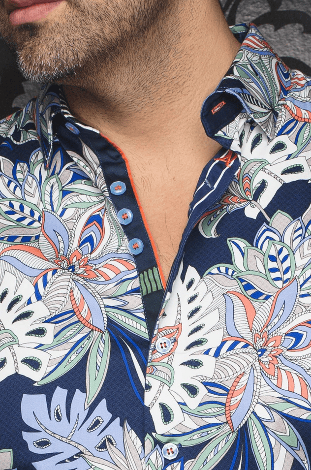 Au Noir Shirt Short Sleeve | CORRADO, Navy - Caswell's Fine Menswear
