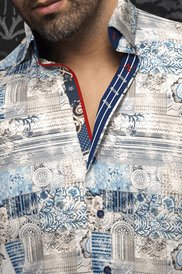 Au Noir Shirt | EASTON, White Blue - Caswell's Fine Menswear