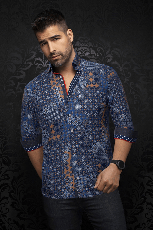 Au Noir Shirt | CARLSON, Navy Tobacco - Caswell's Fine Menswear