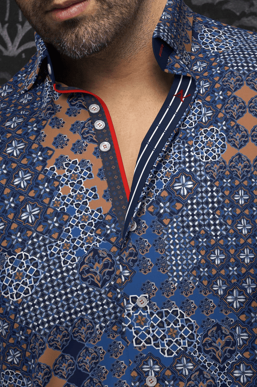 Au Noir Shirt | CARLSON, Navy Tobacco - Caswell's Fine Menswear