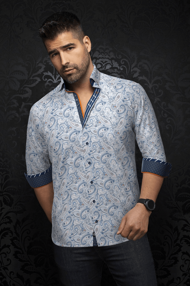 Au Noir Shirt | ALTO, White/Blue - Caswell's Fine Menswear