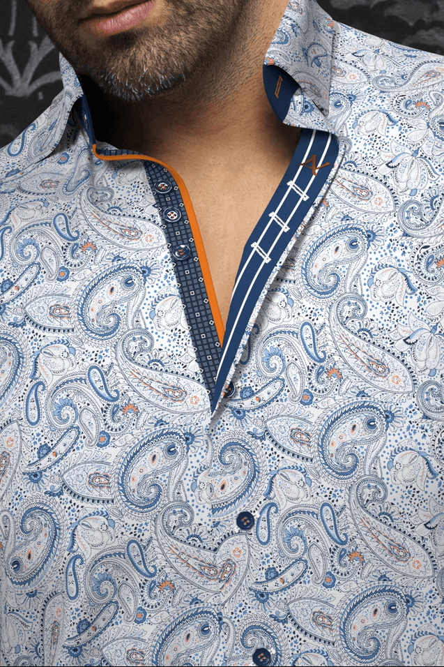 Au Noir Shirt | ALTO, White/Blue - Caswell's Fine Menswear