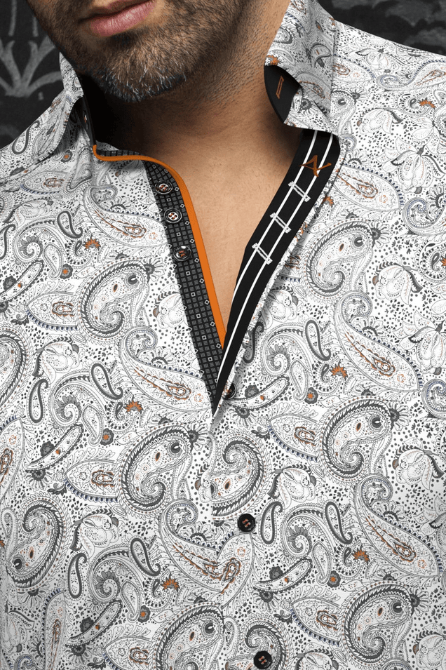 Au Noir Shirt | ALTO, White/Orange - Caswell's Fine Menswear